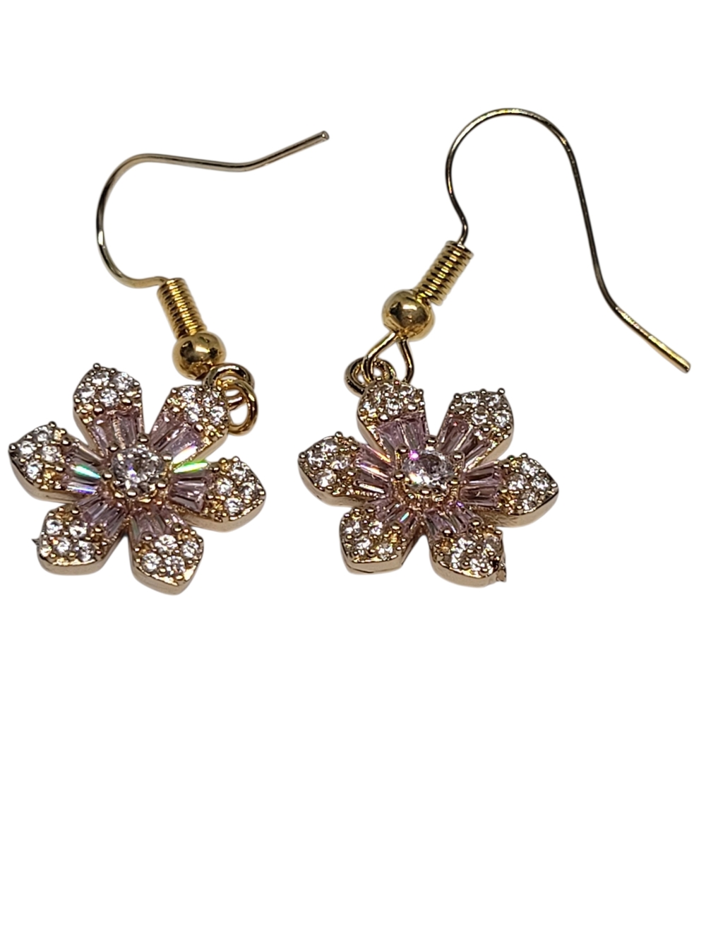 18k Gold Plated Pink Crystal Flower Drop Earrings